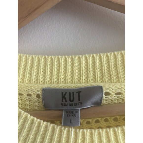 KUT FROM THE KLOTH Open Stitch Cropped Sweater Sunshine Yellow Large NEW - Picture 4 of 11